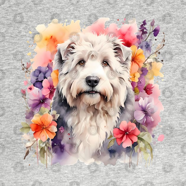 An old english sheepdog decorated with beautiful watercolor flowers by CreativeSparkzz